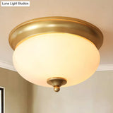 Colonial Brass Flush Mount Ceiling Light With Opal Glass For Living Room - Set Of 2