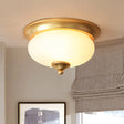 Colonial Brass Flush Mount Ceiling Light With Opal Glass For Living Room - Set Of 2