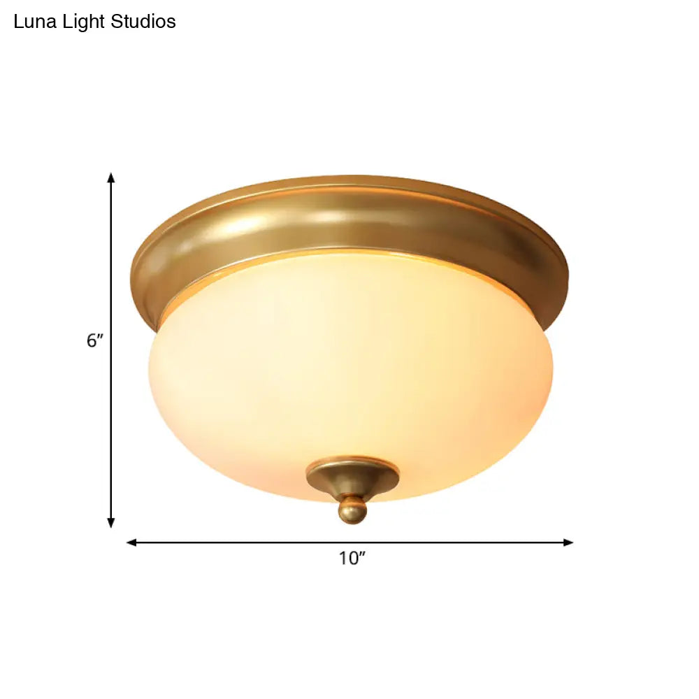 Colonial Brass Flush Mount Ceiling Light With Opal Glass For Living Room - Set Of 2