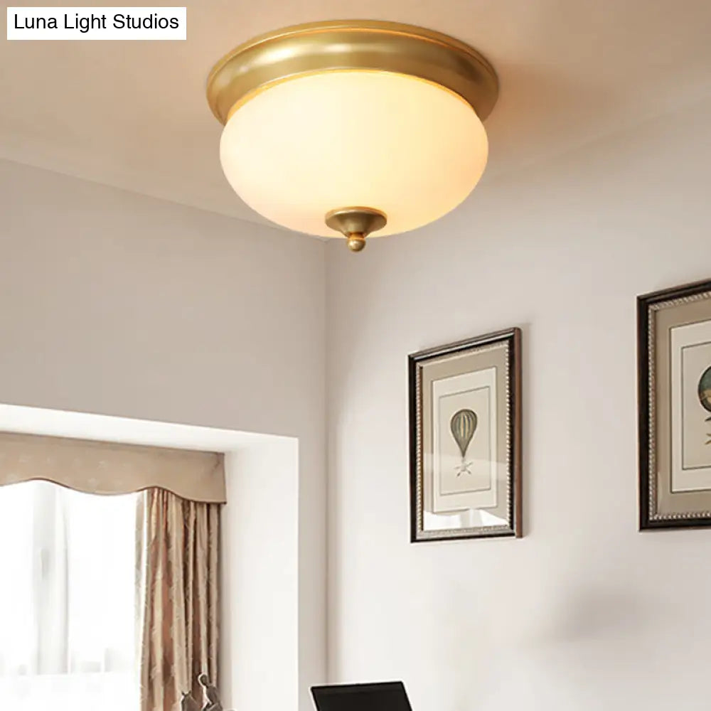 Colonial Brass Flush Mount Ceiling Light With Opal Glass For Living Room - Set Of 2