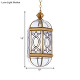 Colonial Brass Lantern Outdoor Chandelier Light - Frosted Glass 3 Bulbs Hanging Ceiling Fixture