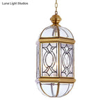 Colonial Brass Lantern Outdoor Chandelier Light - Frosted Glass 3 Bulbs Hanging Ceiling Fixture