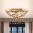 Colonial Brass Seeded Glass Flush Light Fixture For Bedroom - 3 - Bulb Ceiling Mount