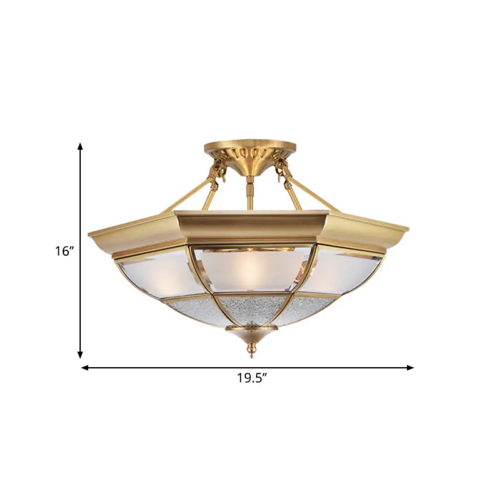 Colonial Brass Semi-Flush Ceiling Light With 3/4 White Glass 16/19.5 Width For Living Room