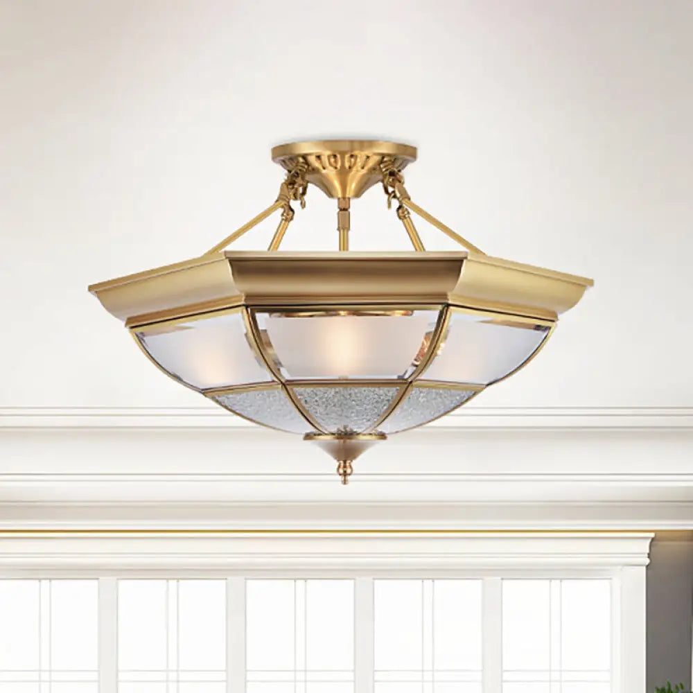 Colonial Brass Semi-Flush Ceiling Light With 3/4 White Glass 16’/19.5’ Width For Living Room / 16’