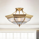 Colonial Brass Semi-Flush Ceiling Light With 3/4 White Glass 16’/19.5’ Width For Living Room / 16’