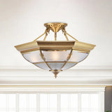 Colonial Brass Semi-Flush Ceiling Light With 3/4 White Glass 16’/19.5’ Width For Living Room / 16’