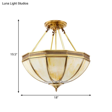Colonial Brass Semi Flush Ceiling Light With Sandblasted Glass Bowl - 14’/18’ For Living Room