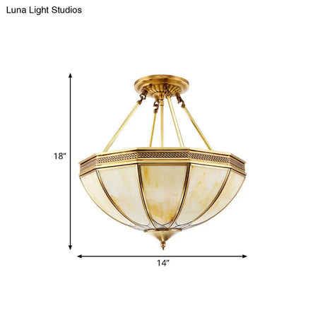 Colonial Brass Semi Flush Ceiling Light With Sandblasted Glass Bowl - 14’/18’ For Living Room