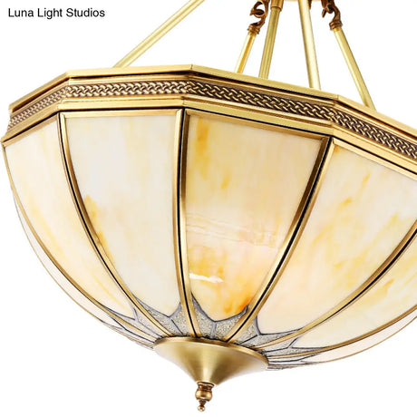 Colonial Brass Semi Flush Ceiling Light With Sandblasted Glass Bowl - 14’/18’ For Living Room