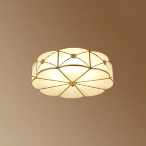 Colonial Chic Floral Bedroom Ceiling Mount Light - White Glass With Brass Finish 3 /