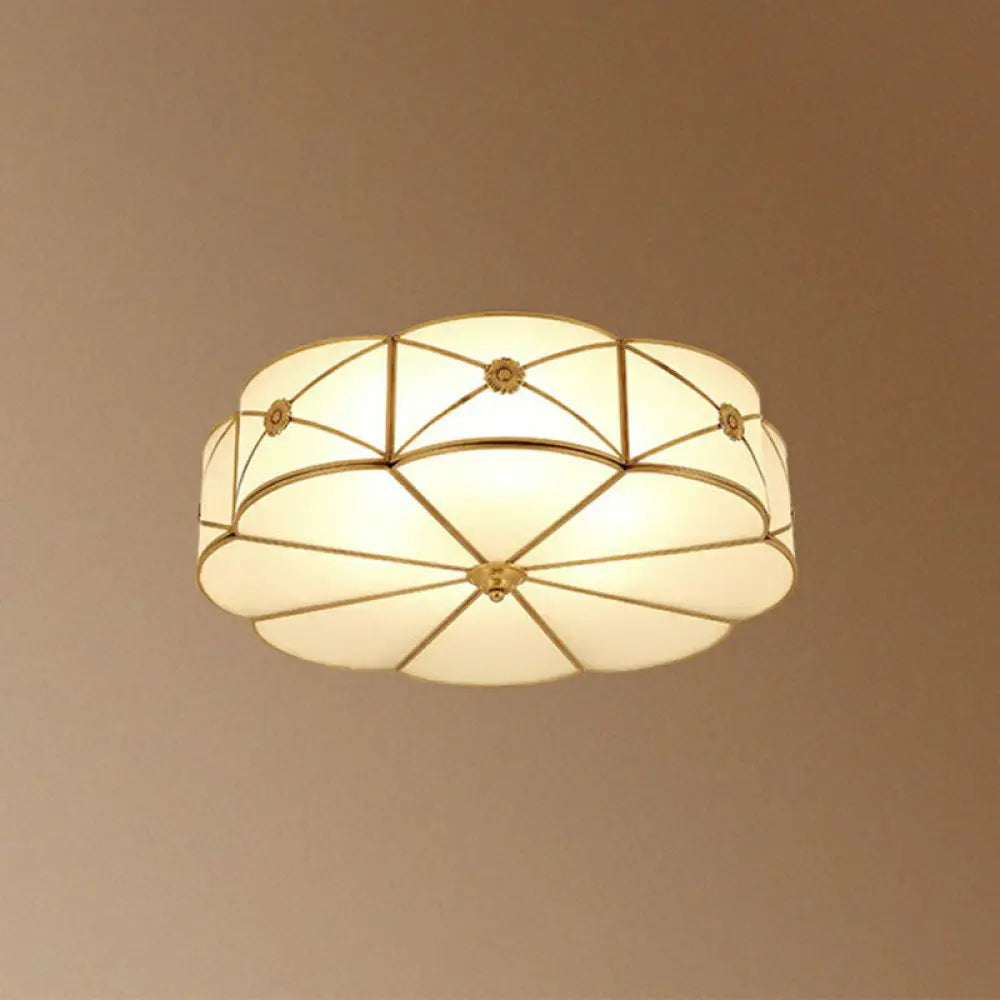 Colonial Chic Floral Bedroom Ceiling Mount Light - White Glass With Brass Finish 4 /