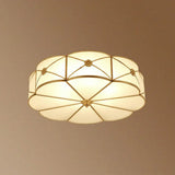 Colonial Chic Floral Bedroom Ceiling Mount Light - White Glass With Brass Finish 6 /