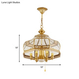 Colonial Clear Glass 7-Head Gold Hanging Chandelier For Curved Dining Room Ceilings