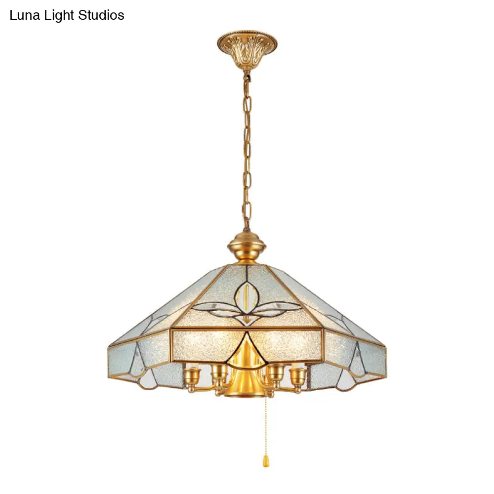 Colonial Cone Pendant Chandelier With Clear Seeded Glass - Bedroom Lamp (7 Bulbs)
