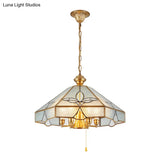 Colonial Cone Pendant Chandelier With Clear Seeded Glass - Bedroom Lamp (7 Bulbs)