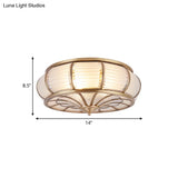 Colonial Cream Glass Drum Ceiling Lighting - 3/4 Heads Flush Mount Fixture Brass Finish
