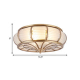 Colonial Cream Glass Drum Ceiling Lighting - 3/4 Heads Flush Mount Fixture Brass Finish 14/16.5