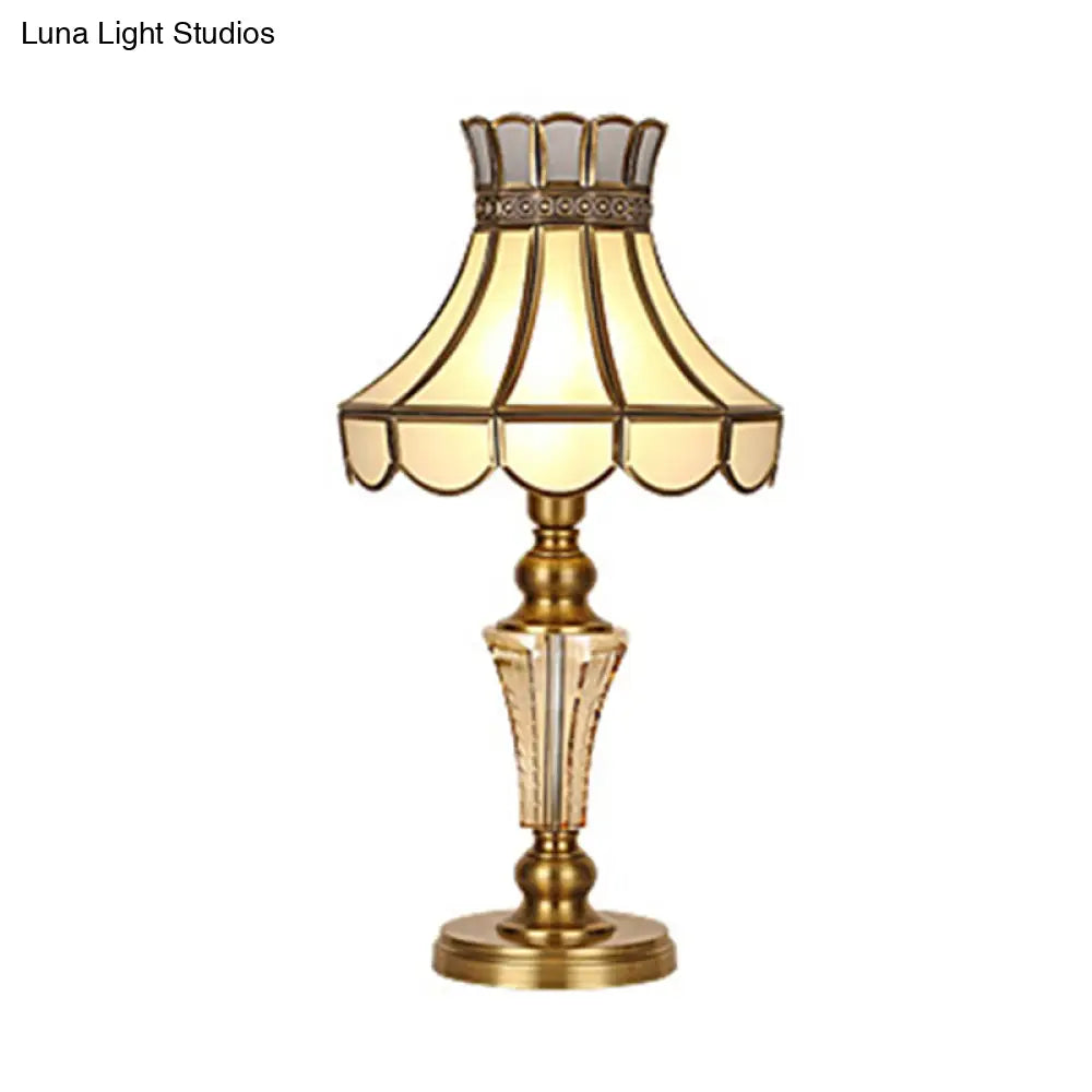 Colonial Crystal Nightstand Lamp In Gold For Bedroom - Elegant 1 Light Table And Lighting