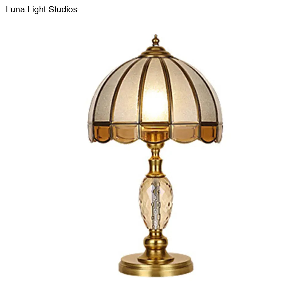Colonial Crystal Nightstand Lamp In Gold For Bedroom - Elegant 1 Light Table And Lighting