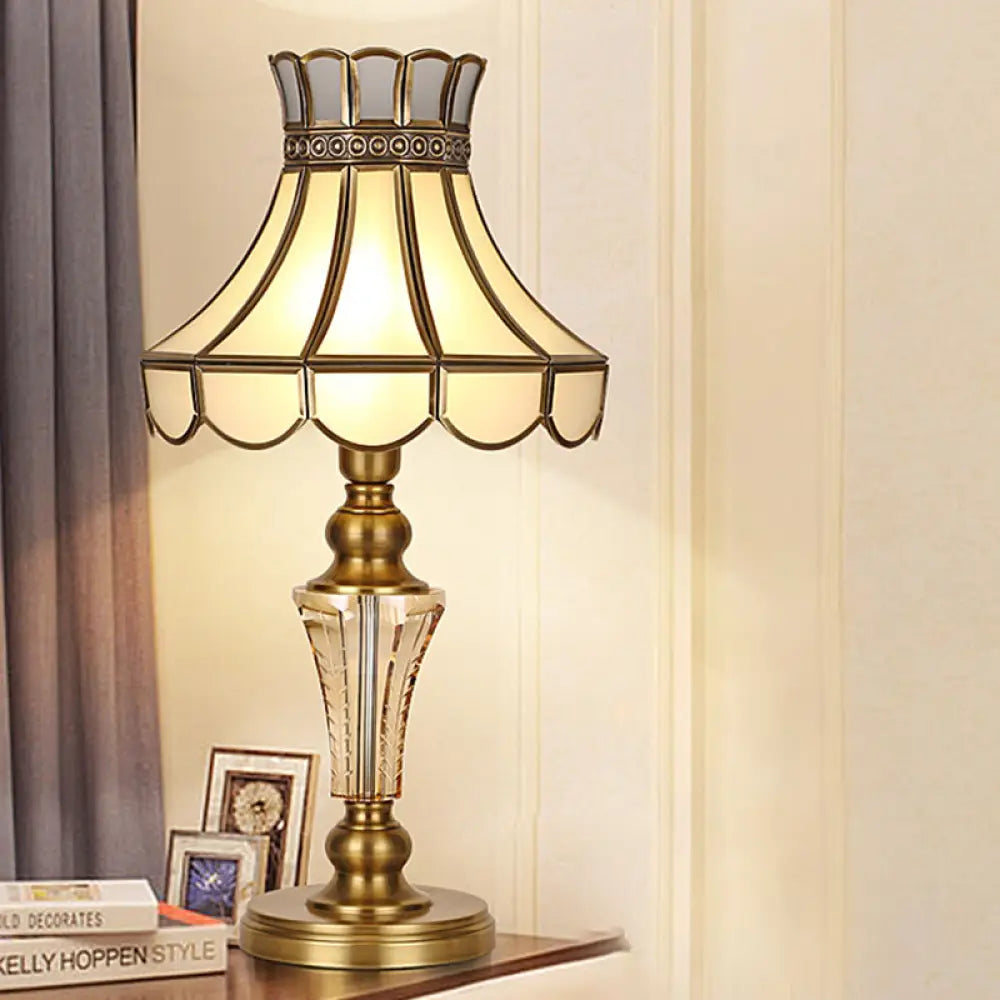 Colonial Crystal Nightstand Lamp In Gold For Bedroom - Elegant 1 Light Table And Lighting / Bell