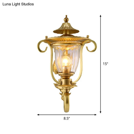 Colonial Curved Arm Brass Gold Wall Sconce With Clear Glass Shade - 1/2 Head Mounted Lamp