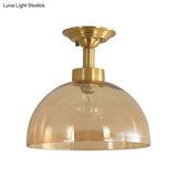 Colonial Dome Ceiling Light Fixture - Brass Semi Mount With Amber Glass For Hallway