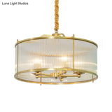 Colonial Drum Ribbed Glass Chandelier - Polished Brass Small/Medium/Large Sizes Multiple Lights