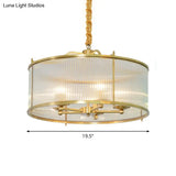 Colonial Drum Ribbed Glass Chandelier - Polished Brass Small/Medium/Large Sizes Multiple Lights