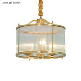 Colonial Drum Ribbed Glass Chandelier - Polished Brass Small/Medium/Large Sizes Multiple Lights