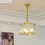 Colonial Drum Ribbed Glass Chandelier - Polished Brass Small/Medium/Large Sizes Multiple Lights
