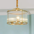 Colonial Drum Ribbed Glass Chandelier - Polished Brass Small/Medium/Large Sizes Multiple Lights /