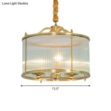 Colonial Drum Ribbed Glass Chandelier - Polished Brass Small/Medium/Large Sizes Multiple Lights