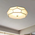 Colonial Flush Mount Lamp: White Sandblasted Glass Octagon Ceiling Fixture 3/4 Heads 14’/18’ W