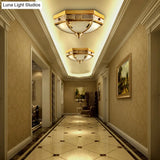 Colonial Frosted Glass Ceiling Lamp With Gold Finish - 2 Bulbs Hallway Flush Mount Light