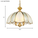 Colonial Frosted Glass Chandelier - 3 Bulb Brass Ceiling Fixture