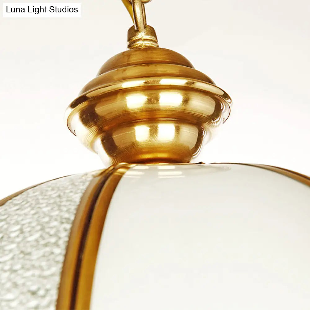 Colonial Frosted Glass Chandelier - 3 Bulb Brass Ceiling Fixture