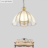 Colonial Frosted Glass Chandelier - 3 Bulb Brass Ceiling Fixture