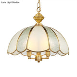 Colonial Frosted Glass Chandelier - 3 Bulb Brass Ceiling Fixture