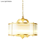 Colonial Frosted Ribbed Glass Drum Kitchen Chandelier - 4/5 Heads Gold Hanging Light Fixture