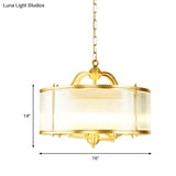 Colonial Frosted Ribbed Glass Drum Kitchen Chandelier - 4/5 Heads Gold Hanging Light Fixture
