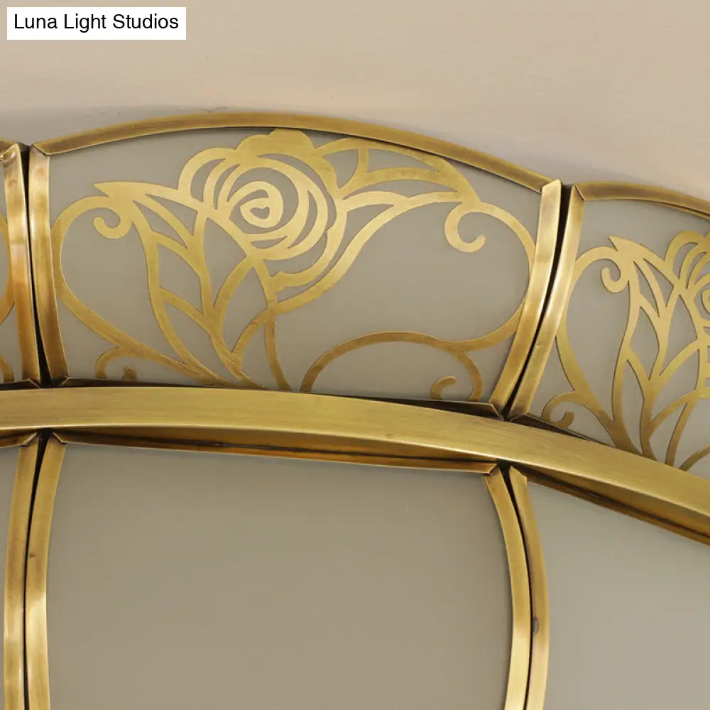 Colonial Glass Dome Ceiling Light With 5 Brass Heads For Bedroom Flush Mount