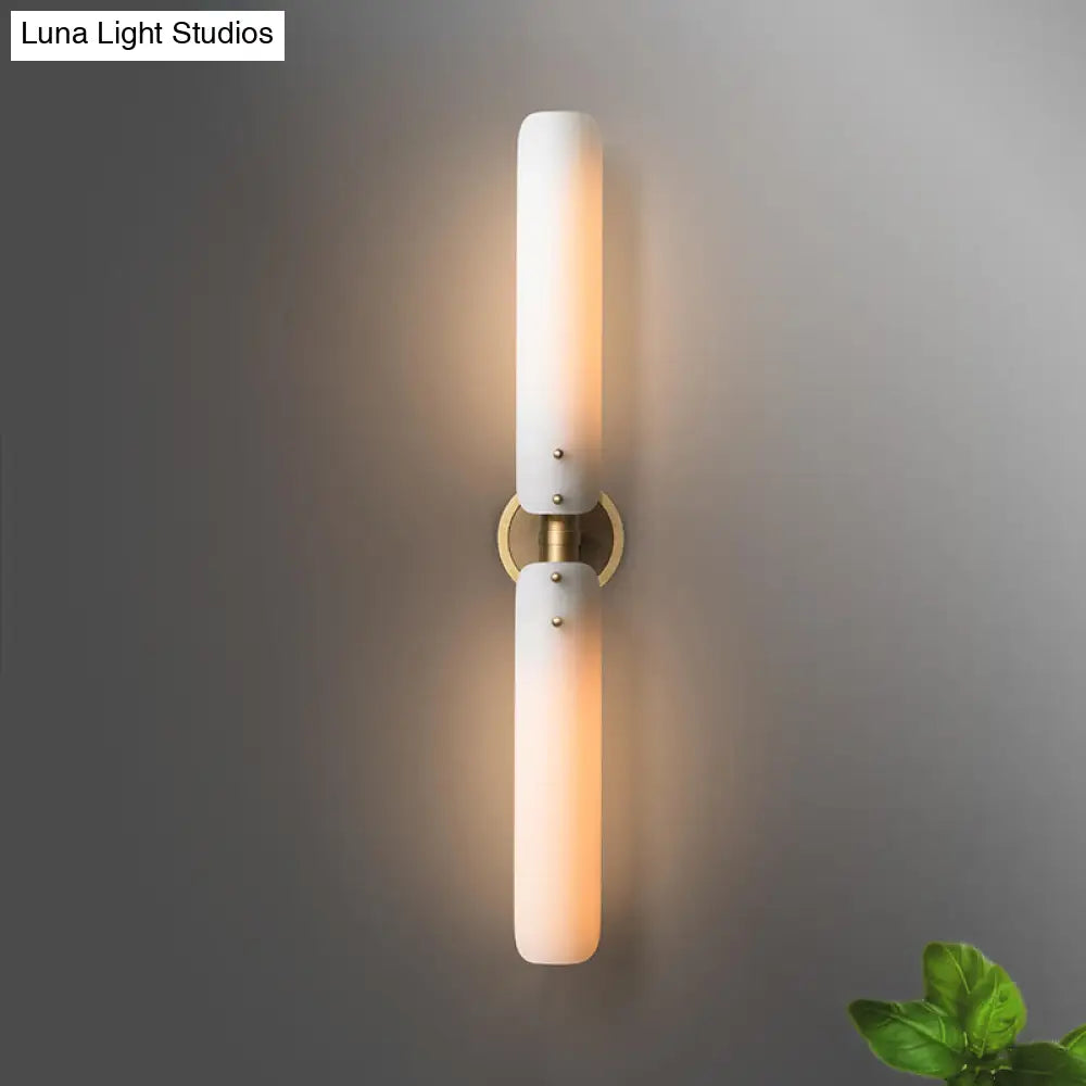 Colonial Gold Bathroom Vanity Sconce Light With Frosted White Glass - 2 Bulb Wall Fixture