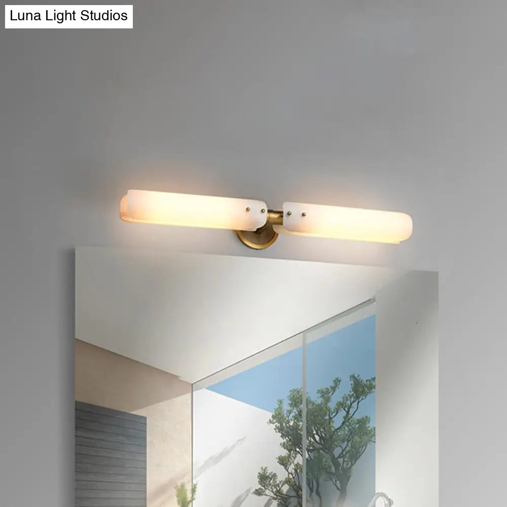 Colonial Gold Bathroom Vanity Sconce Light With Frosted White Glass - 2 Bulb Wall Fixture