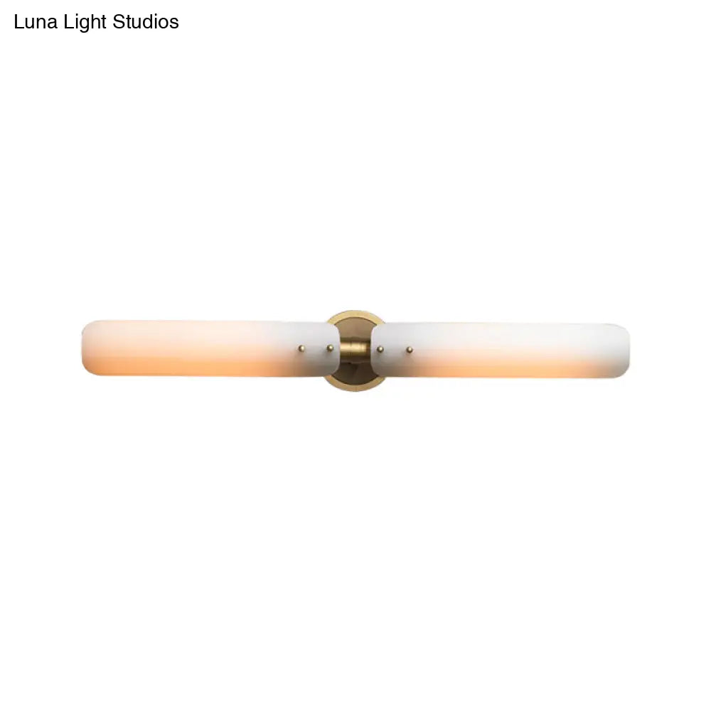 Colonial Gold Bathroom Vanity Sconce Light With Frosted White Glass - 2 Bulb Wall Fixture