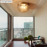 Colonial Gold Flush Mount Ceiling Light Fixture With Clear Ribbed Glass For Bedroom - Set Of 2 Bulbs