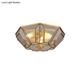 Colonial Gold Geometric Glass Flush Light - 3-Light Ceiling Mount For Bedroom