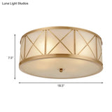 Colonial Gold Glass Ceiling Lamp With Trellis Cage - Bedroom Flush Light