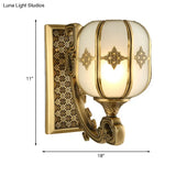 Colonial Gold Lantern Wall Sconce Light With Frosted Glass - Single Bulb Bedroom Lamp
