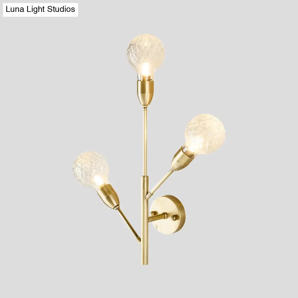 Colonial Gold Sconce With Clear Ribbed Glass And 3 Lights For Living Room Wall Lighting